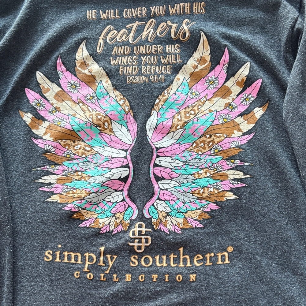 Simply Southern Feather Wing Tee - Charcoal